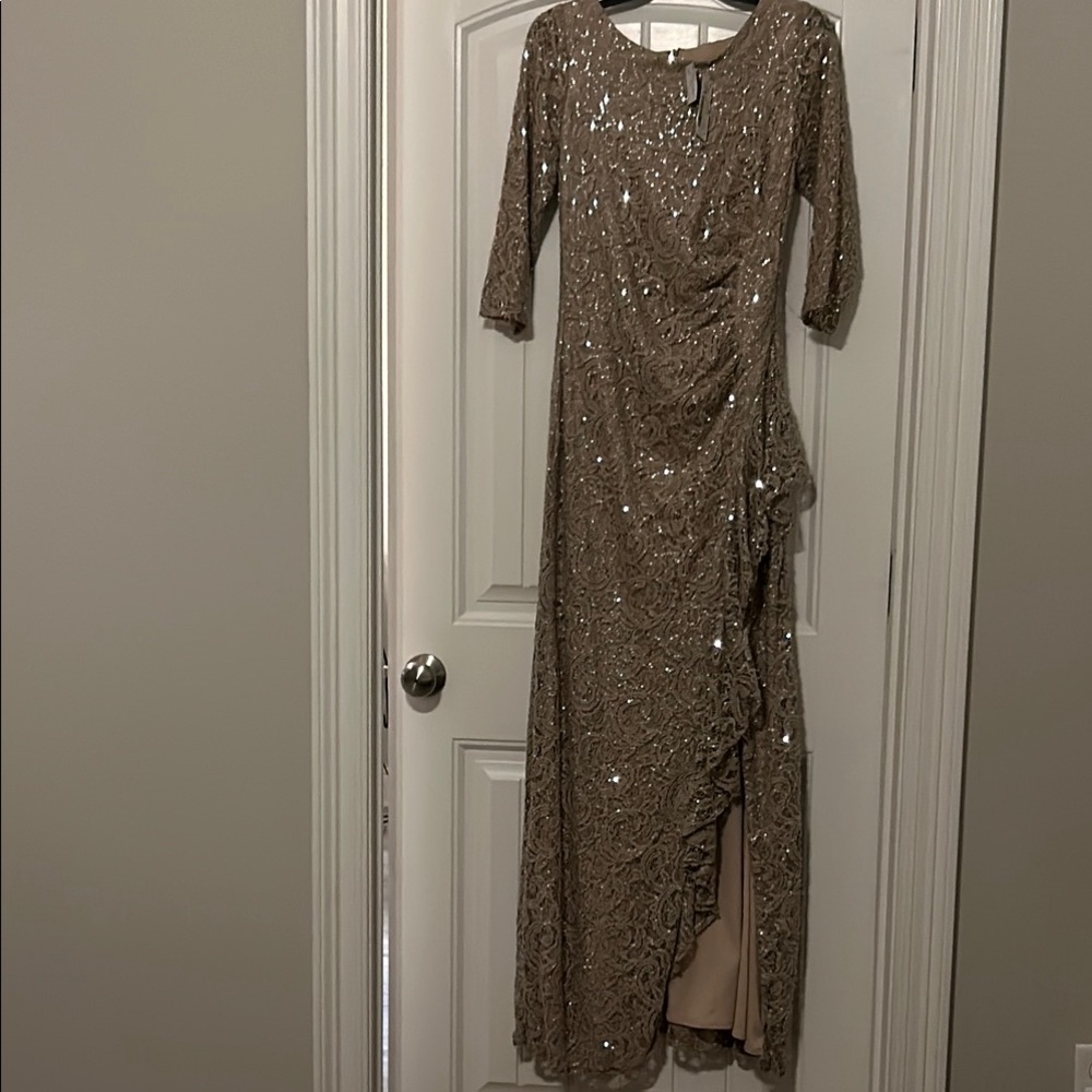 Alex Evenings Sequin Embellished Dress in Taupe